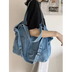 Casual Denim Split-Joint Solid Color Bags Accessories