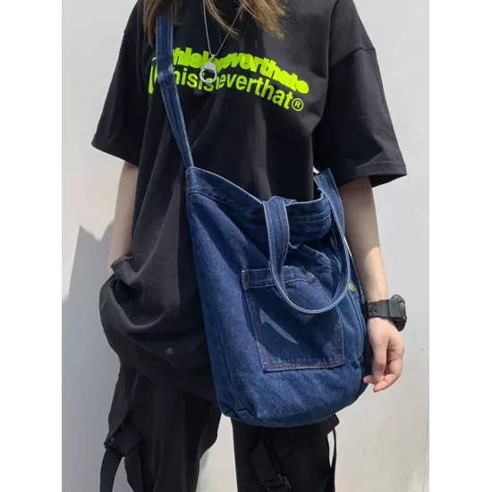 Casual Denim Split-Joint Solid Color Bags Accessories