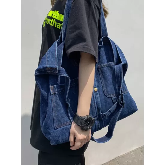 Casual Denim Split-Joint Solid Color Bags Accessories