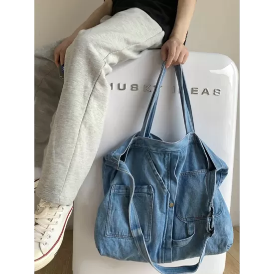 Casual Denim Split-Joint Solid Color Bags Accessories