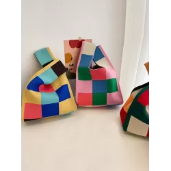 Casual Checkerboard Contrast Color Color-Block Bags Accessories Handbags