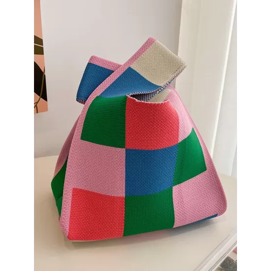 Casual Checkerboard Contrast Color Color-Block Bags Accessories Handbags