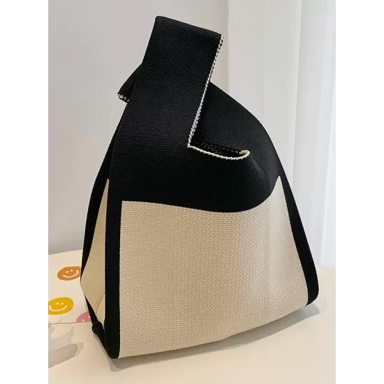 Simple Knitting Contrast Color Color-Block Bags Accessories Handbags