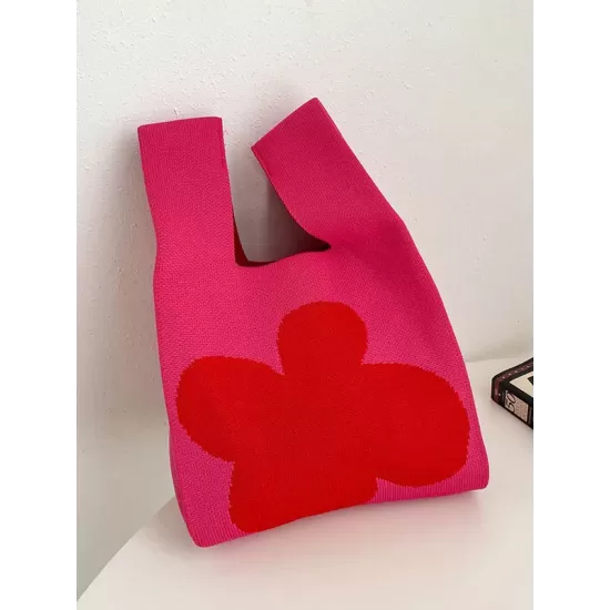 Flower Contrast Color Knitting Bags Accessories