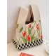 Checkerboard Floral Printed Woven Handbag Bags Accessories