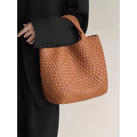 Solid Color Woven Tote Handbags Bags