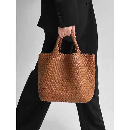 Solid Color Woven Tote Handbags Bags