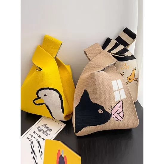 Cartoon Printed Woven Handbag Bags Accessories