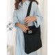 Simple Solid Color With-pockets Canvas Handbag