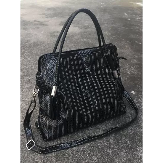 Split-joint Striped Shoulder Sling Leather Bag