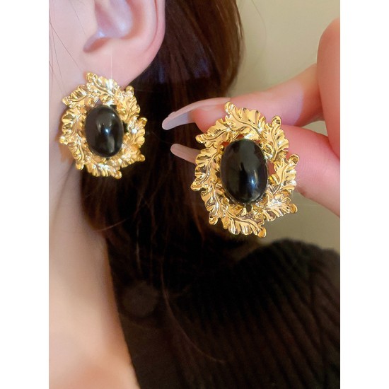 Flower Shape Geometric Rhine Stones Earrings Accessories