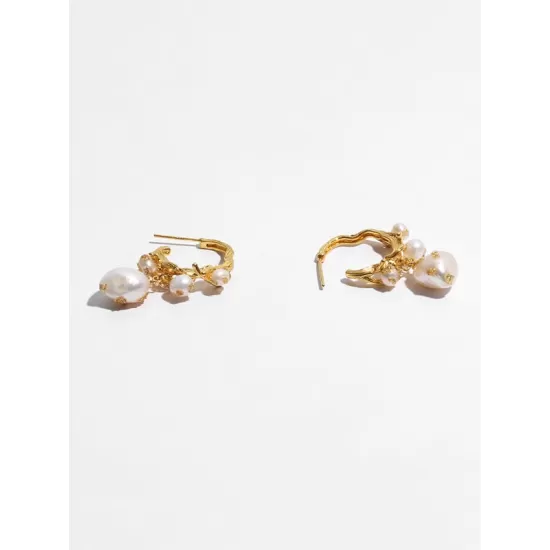 Gold Foil French Baroque Vintage Natural Pearl Earrings