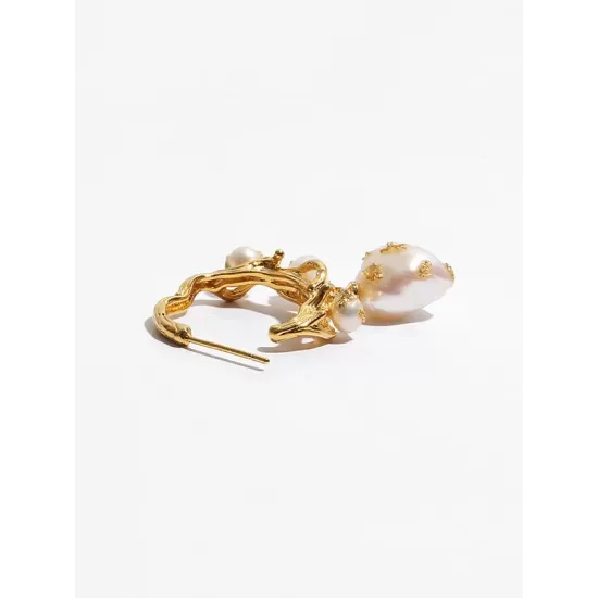 Gold Foil French Baroque Vintage Natural Pearl Earrings