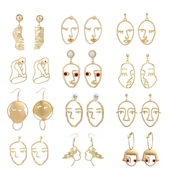 Fashion Creative Face Beaded Decorate Hollow Earrings