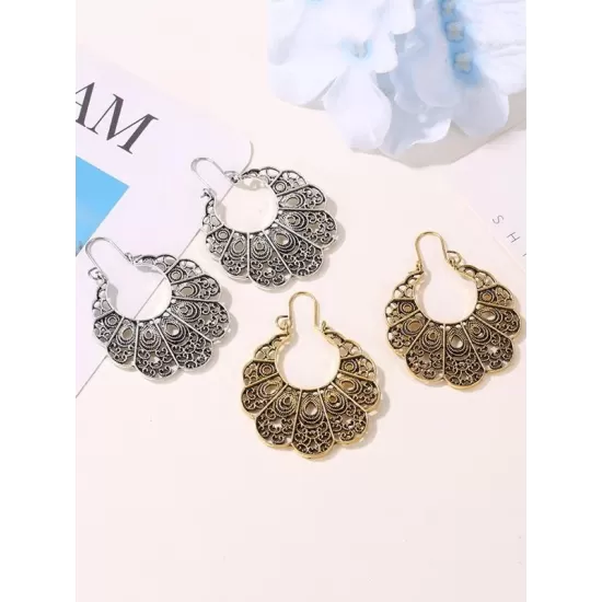 Vintage Geometric Openwork Flower Earrings