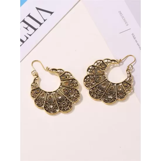 Vintage Geometric Openwork Flower Earrings