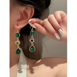 Urban Green Rhinestone Waterdrop Earrings Accessories