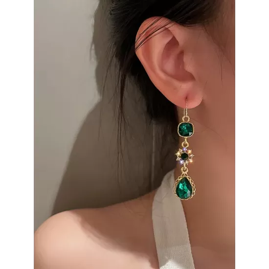 Urban Green Rhinestone Waterdrop Earrings Accessories