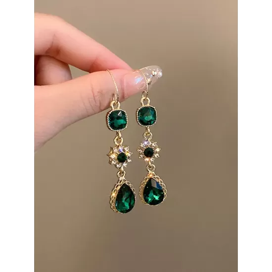 Urban Green Rhinestone Waterdrop Earrings Accessories