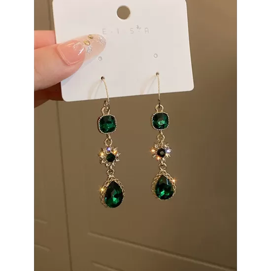 Urban Green Rhinestone Waterdrop Earrings Accessories