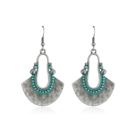 Vintage Fan-Shaped Hollow Turquoise Earrings