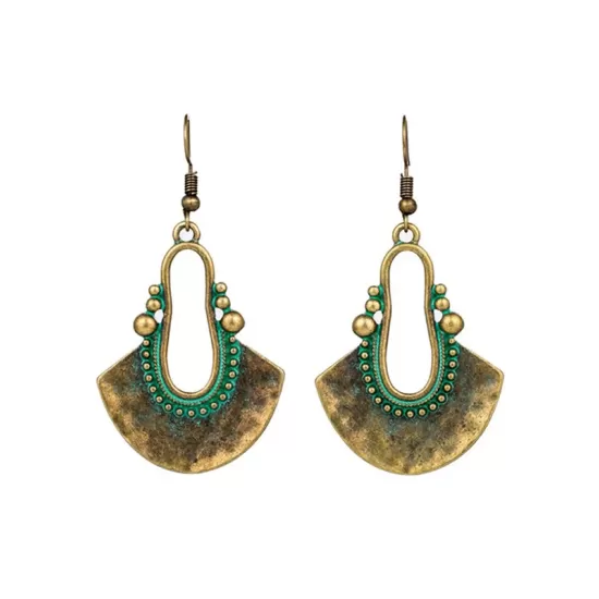 Vintage Fan-Shaped Hollow Turquoise Earrings