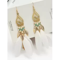 National Original Feather Tassels Beads 6 Colors Earrings