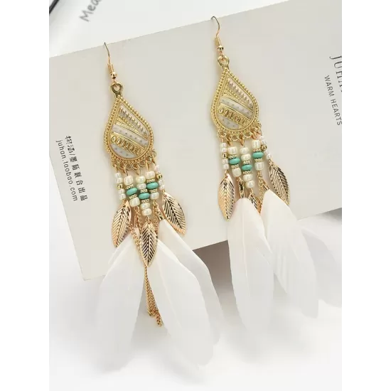 National Original Feather Tassels Beads 6 Colors Earrings