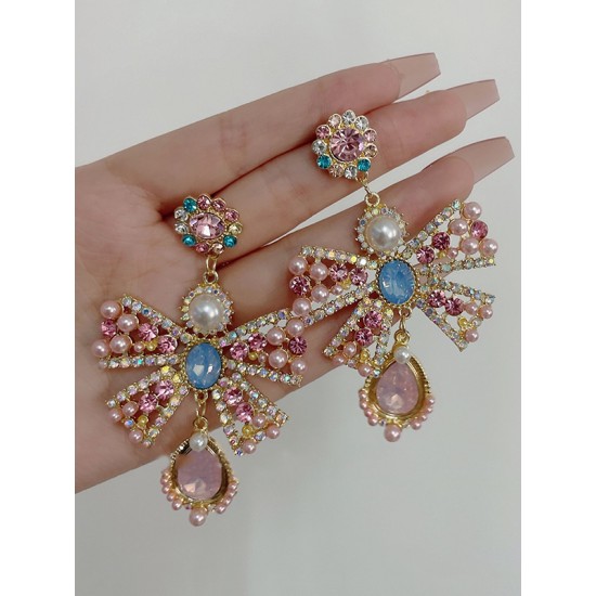 Statement Pink Bow-Embellished Earrings Accessories