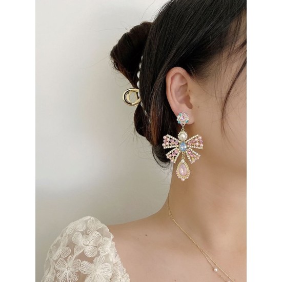 Statement Pink Bow-Embellished Earrings Accessories