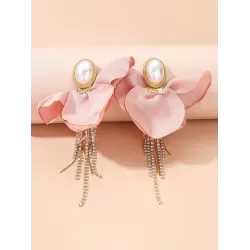 Flower Shape Rhinestone Tasseled Earrings Accessories