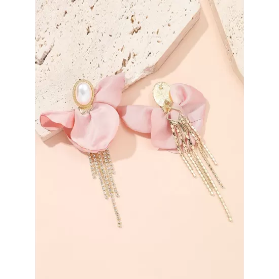 Flower Shape Rhinestone Tasseled Earrings Accessories