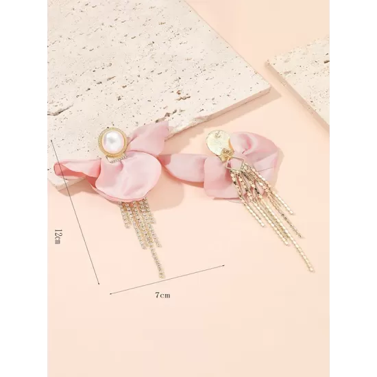 Flower Shape Rhinestone Tasseled Earrings Accessories