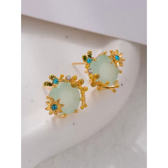 Flower Shape Rhine Stones Earrings Accessories