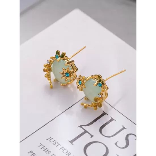 Flower Shape Rhine Stones Earrings Accessories