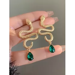 Contrast Color Rhinestone Snake Shape Earrings Accessories