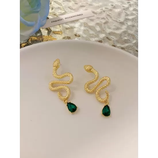 Contrast Color Rhinestone Snake Shape Earrings Accessories