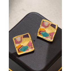 Multi-Colored Enamel Oil Painting Style Square Earrings