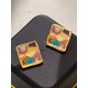 Multi-Colored Enamel Oil Painting Style Square Earrings