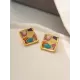 Multi-Colored Enamel Oil Painting Style Square Earrings