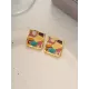 Multi-Colored Enamel Oil Painting Style Square Earrings