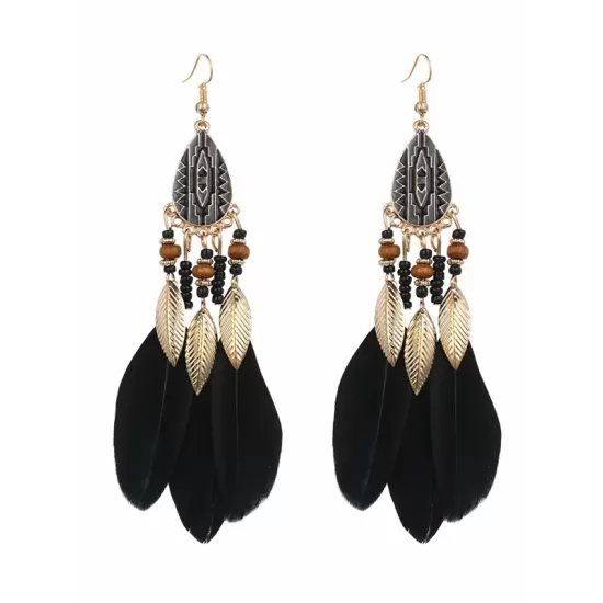 National Original 5 Colors Feather Tassels Beads Chains 6 Colors Earrings