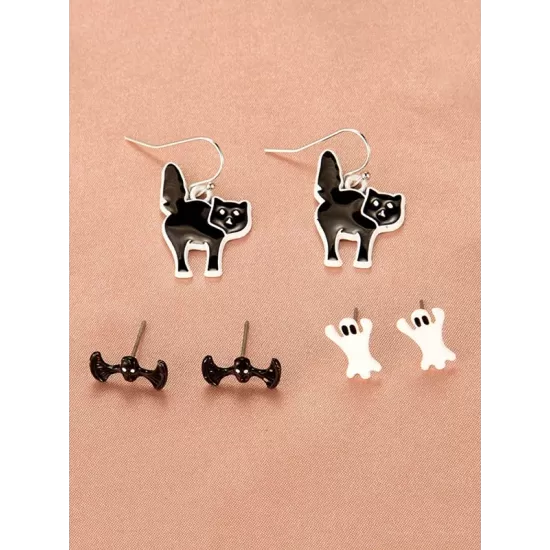 Halloween Pumpkin Skeleton Bat Earrings