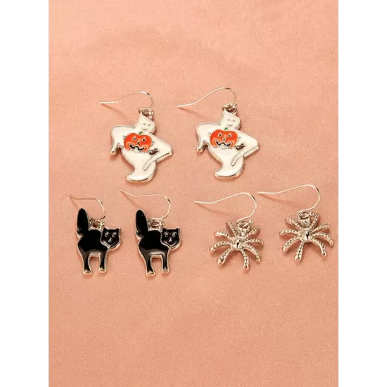 Halloween Pumpkin Skeleton Bat Earrings