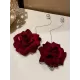 Vintage Red Rose Floral Pearl Earrings Accessories