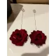 Vintage Red Rose Floral Pearl Earrings Accessories