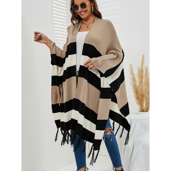 Original Striped Tasseled Shawl&Cloak