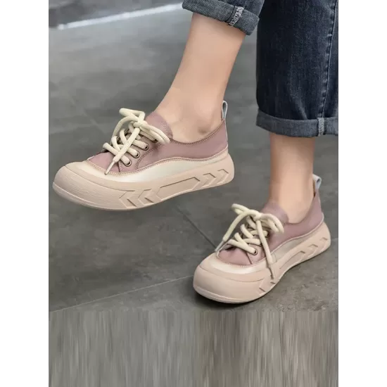 Contrast Color Lace-Up Platform Shoes Casual Shoes