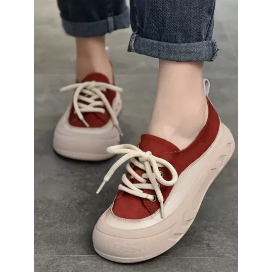 Contrast Color Lace-Up Platform Shoes Casual Shoes