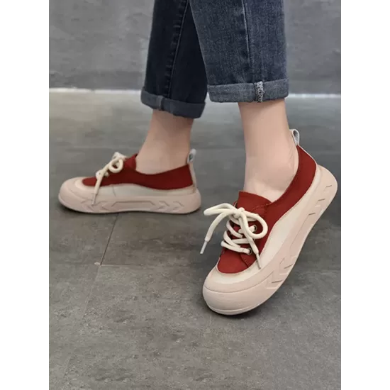 Contrast Color Lace-Up Platform Shoes Casual Shoes